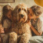A goldendoodle being loved and spoiled by his family on Love Your Pet Day in February 2026.